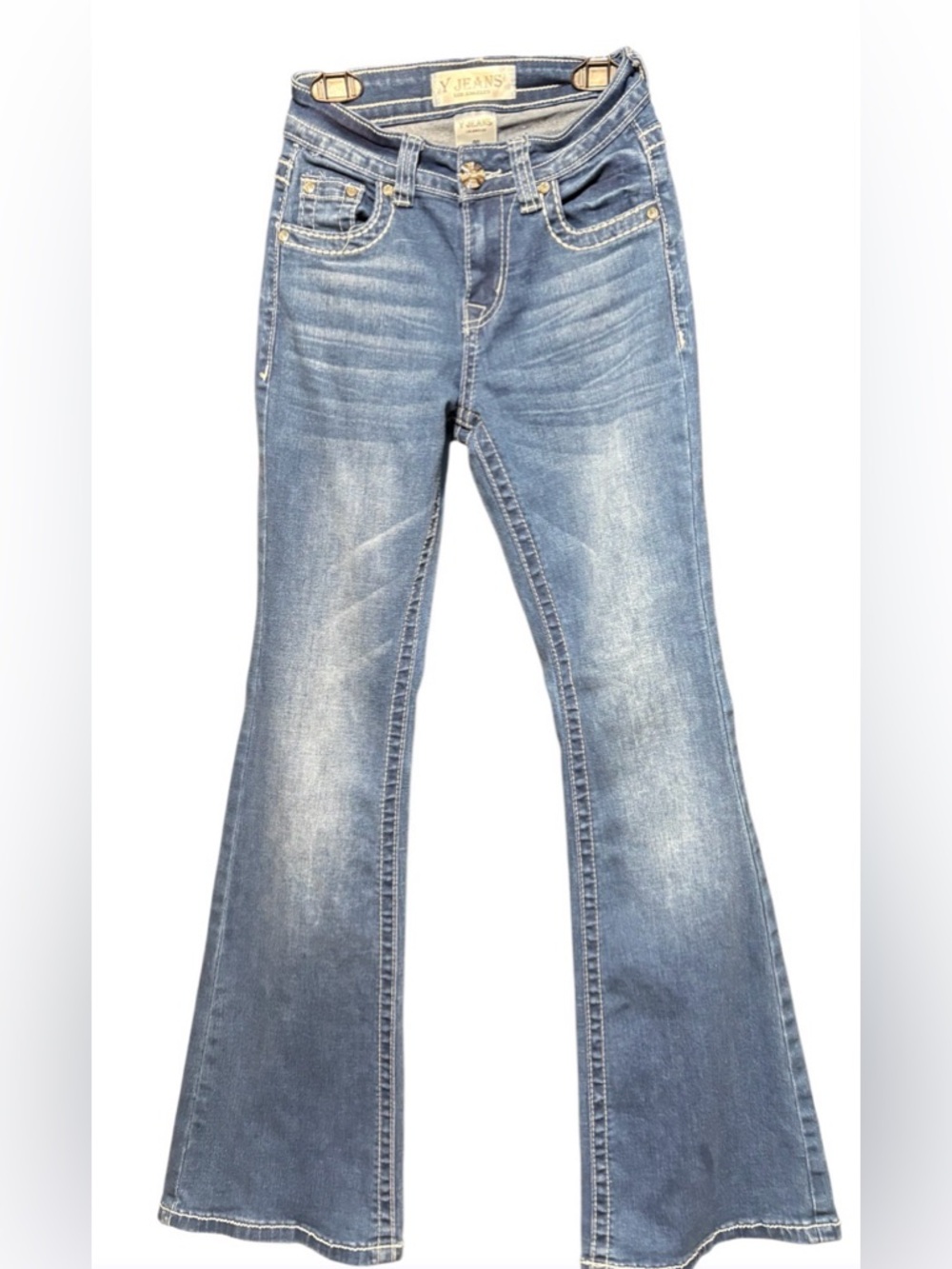 Vintage Blue Flare Jeans with Subtle Whiskering
